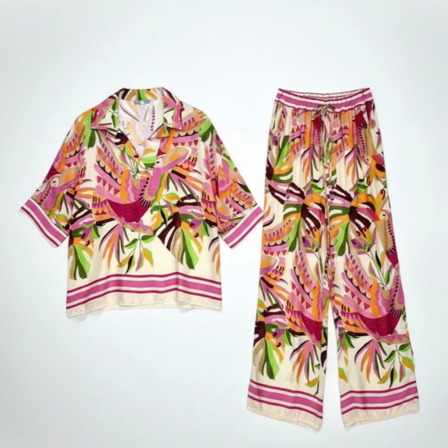 DECK Palm Multiprint Top Fuschia