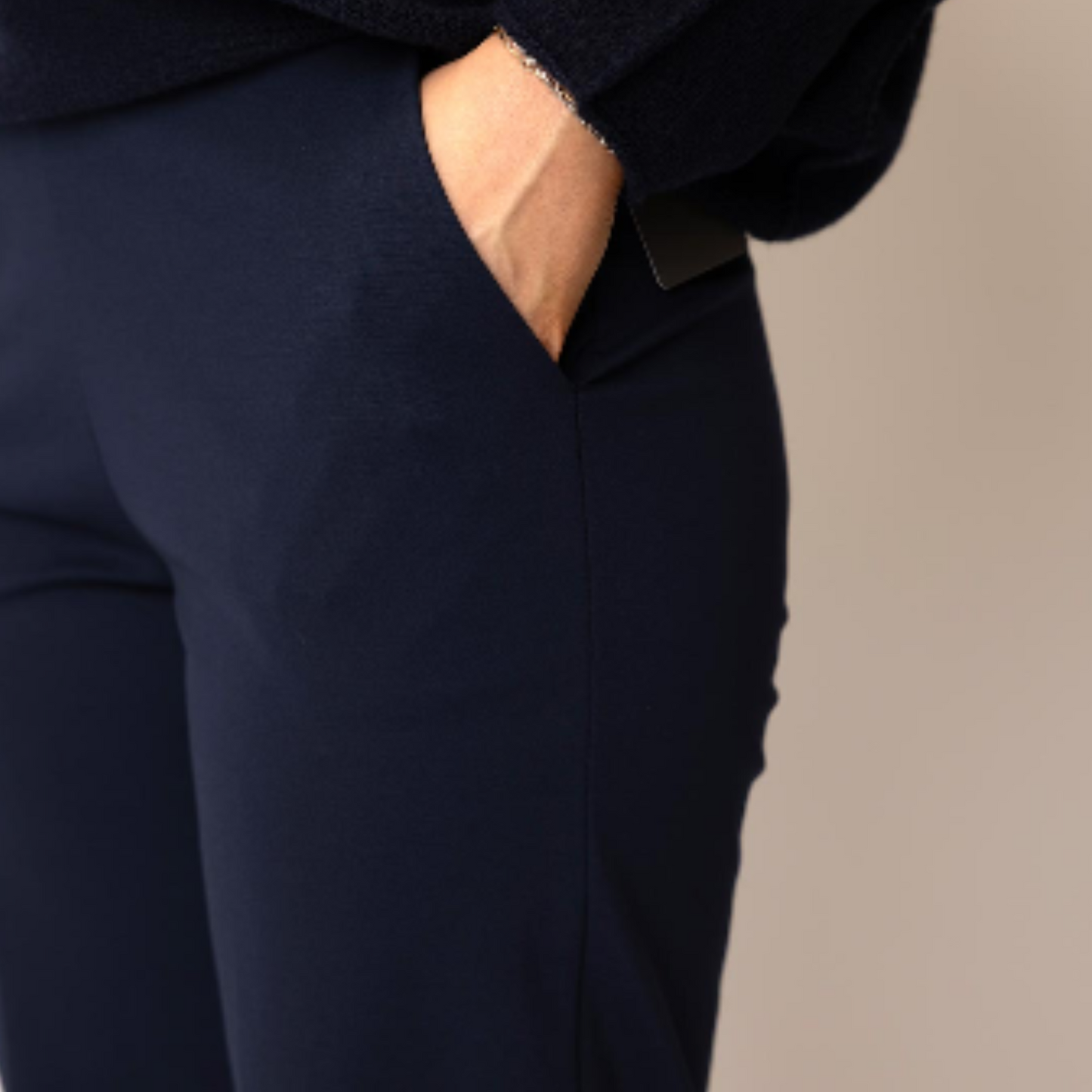 DECK Navy Straight Leg Elasticated Trousers