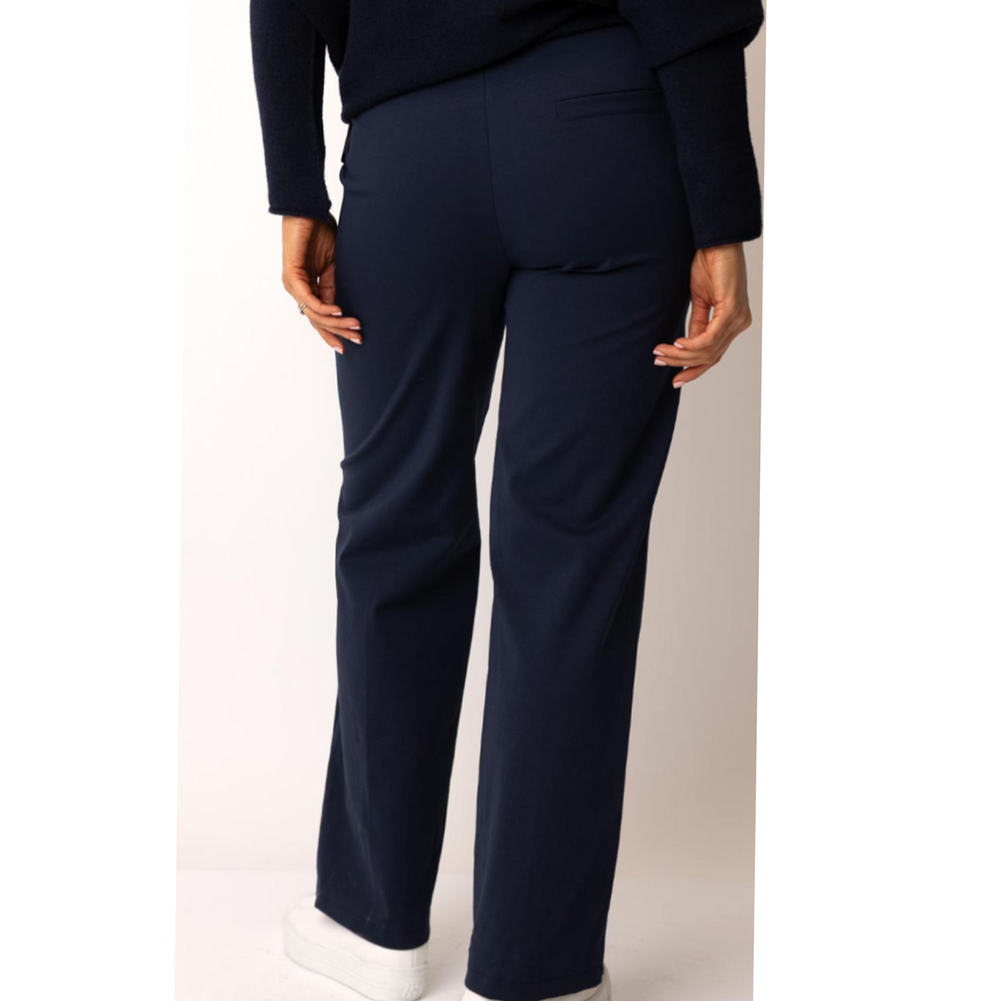 DECK Navy Straight Leg Elasticated Trousers