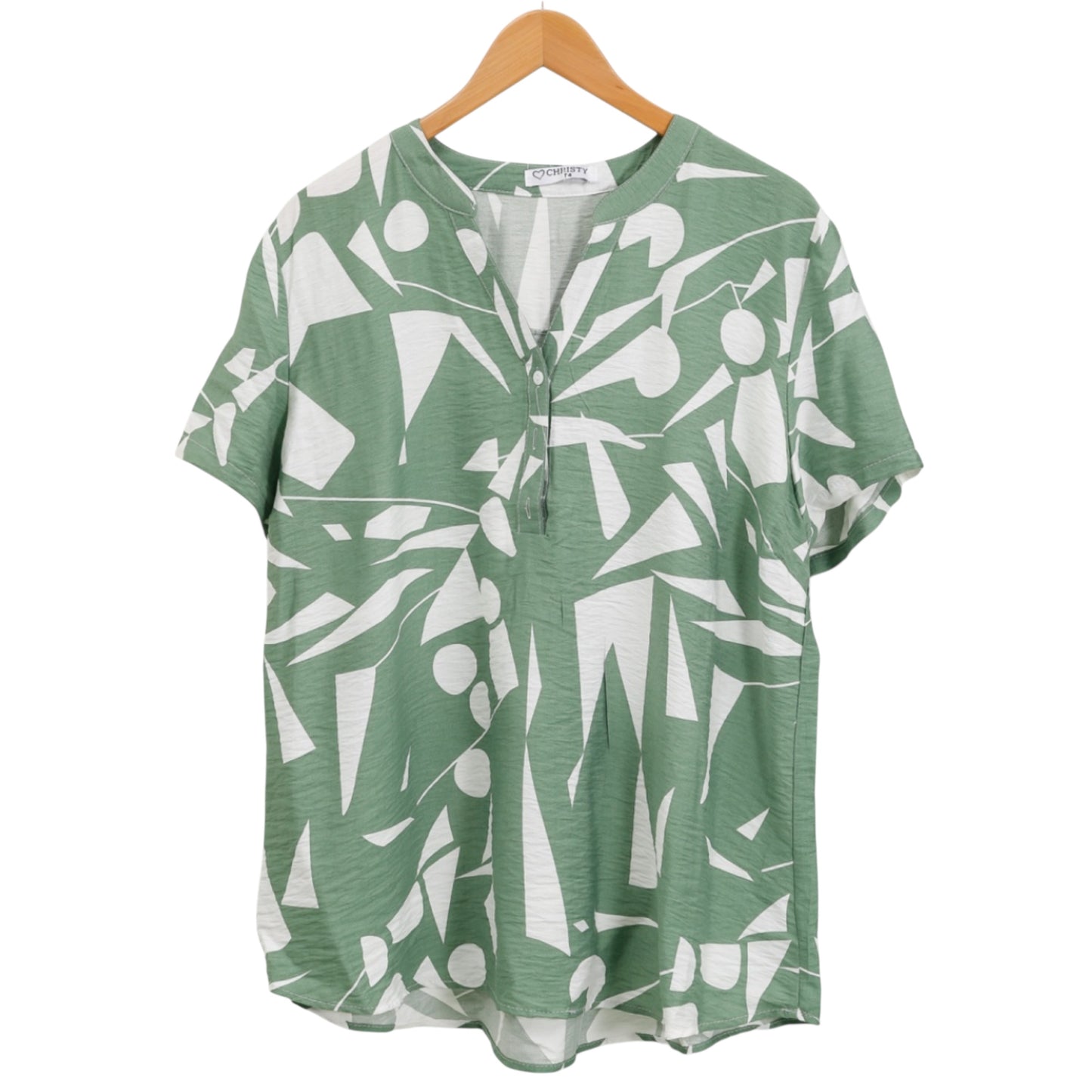 Astrid Green & White Short Sleeved Printed Top