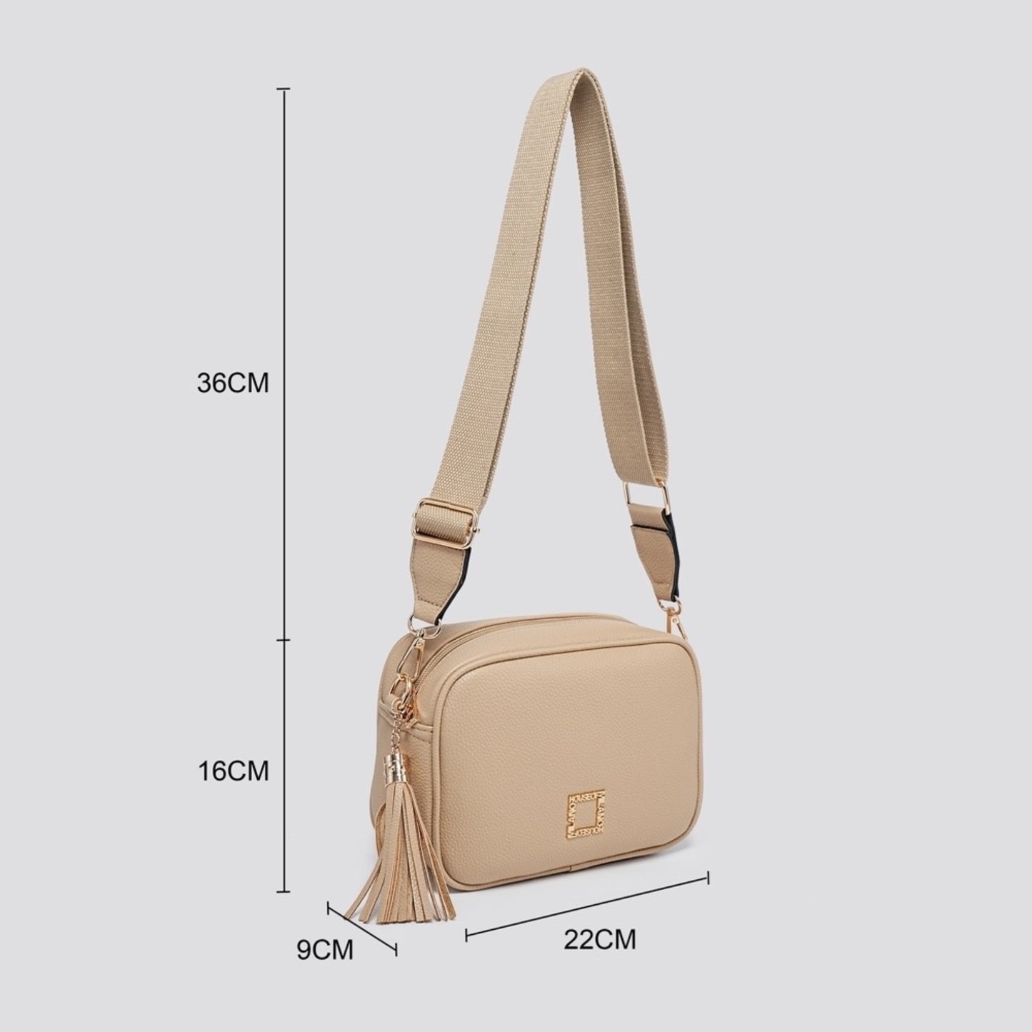 Cream Leatherette & Gold Crossbody Camera Bag