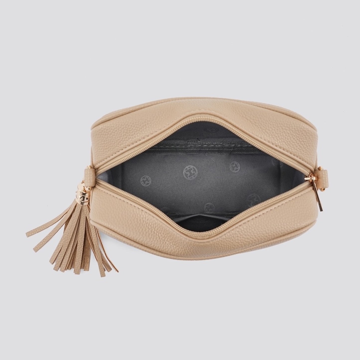Cream Leatherette & Gold Crossbody Camera Bag