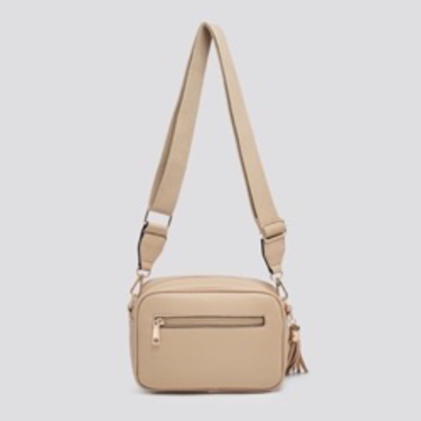 Cream Leatherette & Gold Crossbody Camera Bag