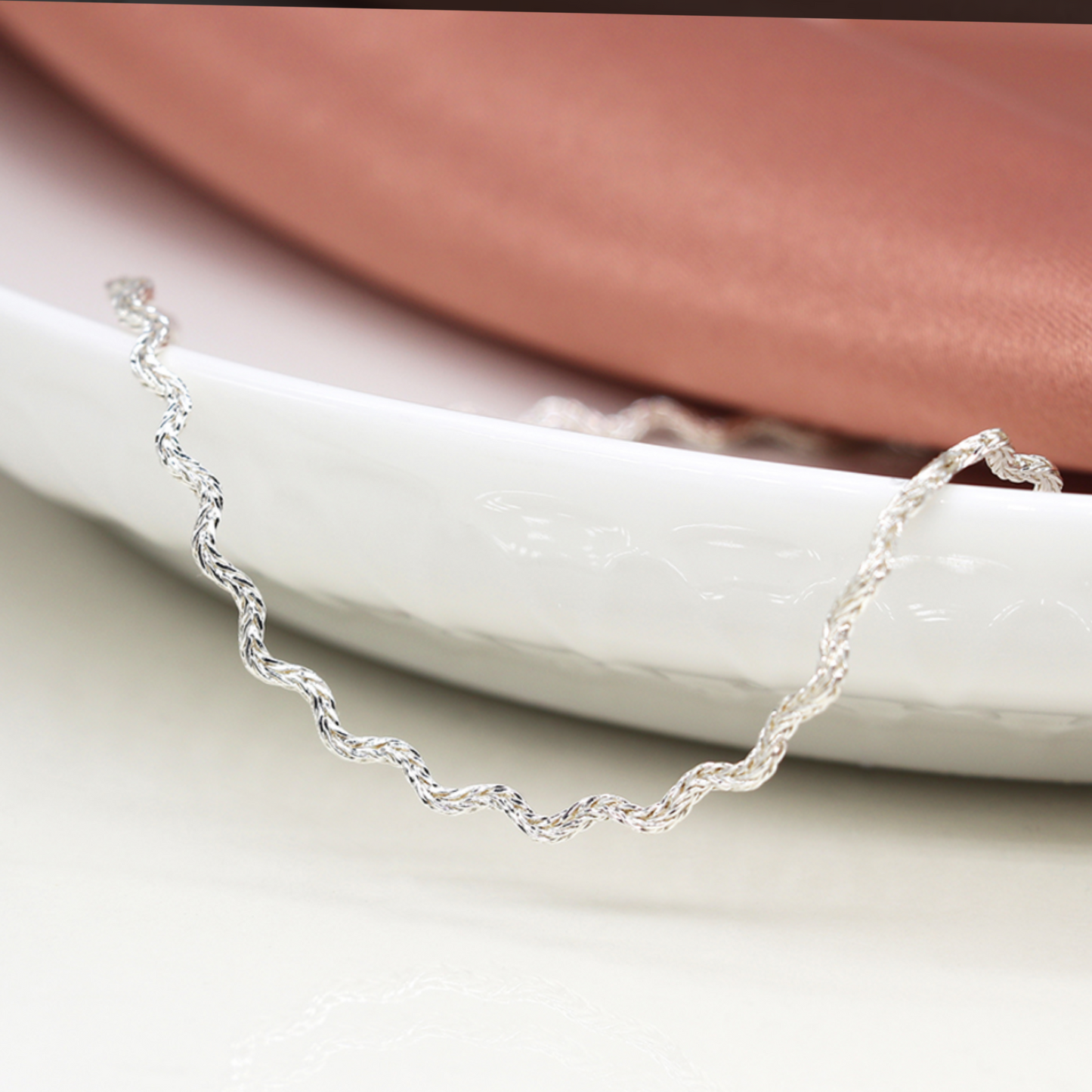 POM Silver plated textured wave chain necklace