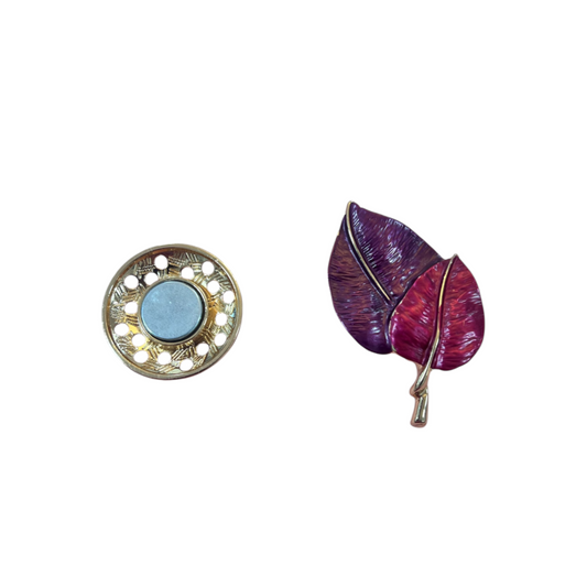 Magnetic Brooch Double Leaf Purple & Magenta