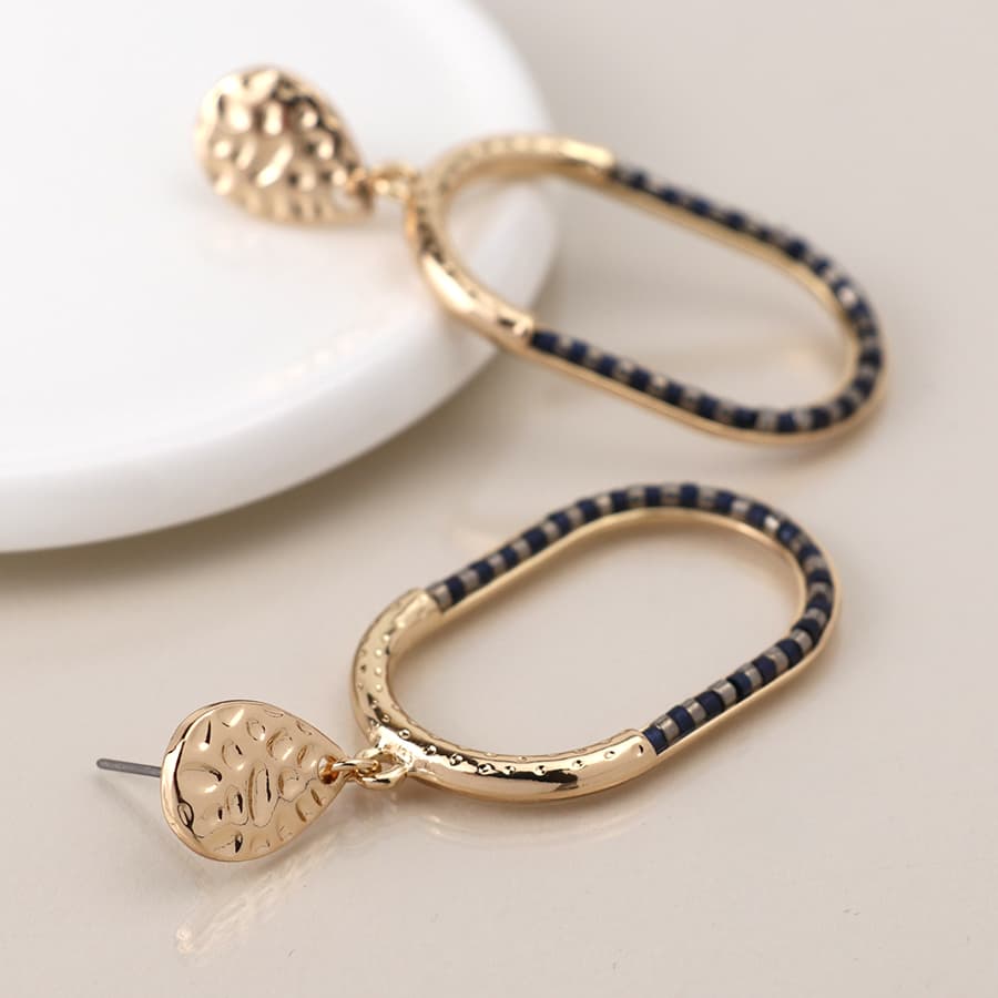 POM Golden & Black Bead Mix Drop Earrings