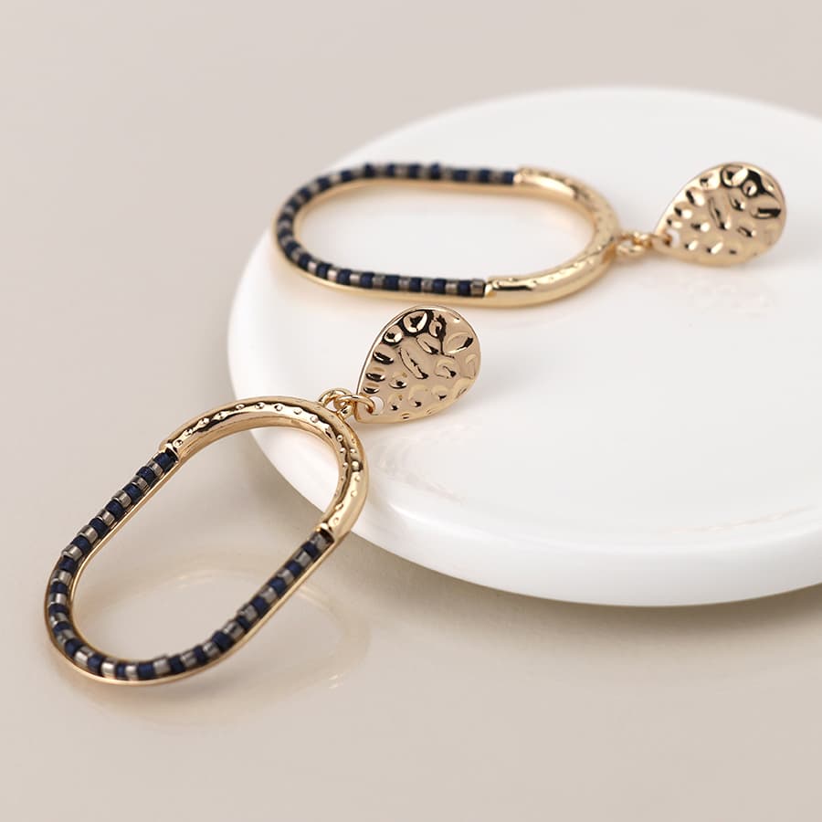 POM Golden & Black Bead Mix Drop Earrings