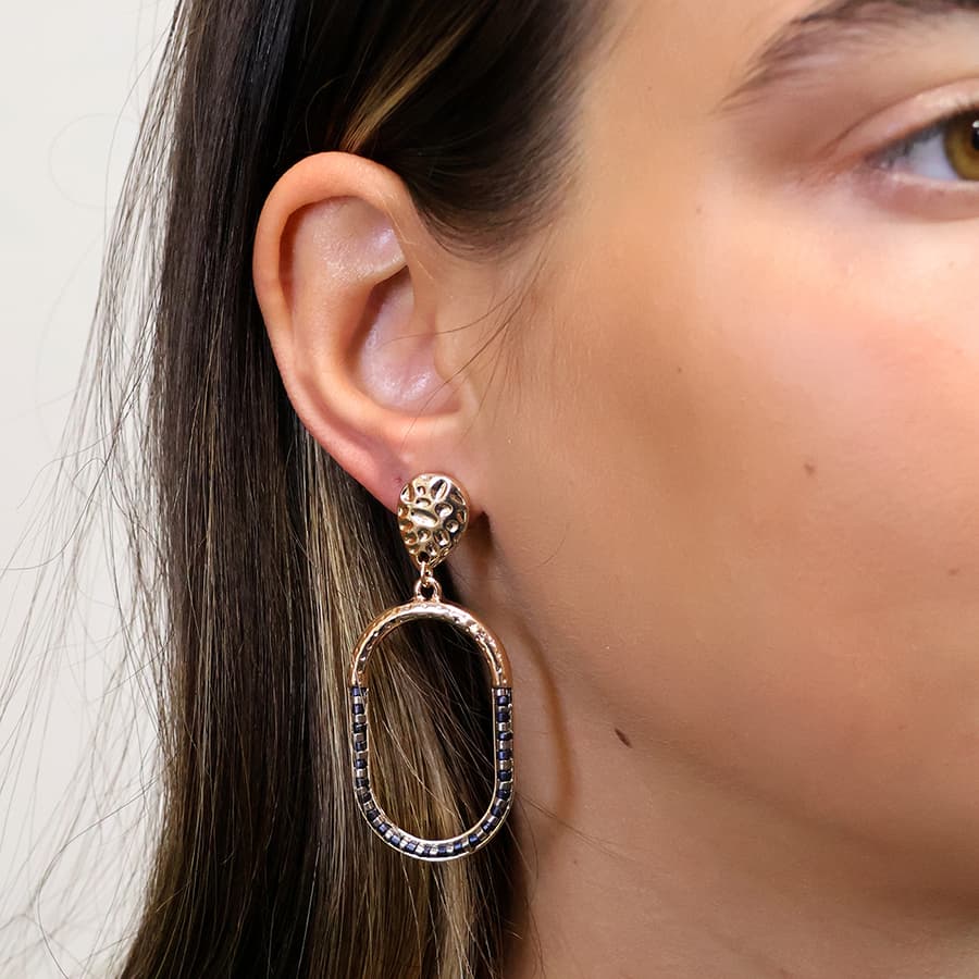POM Golden & Black Bead Mix Drop Earrings
