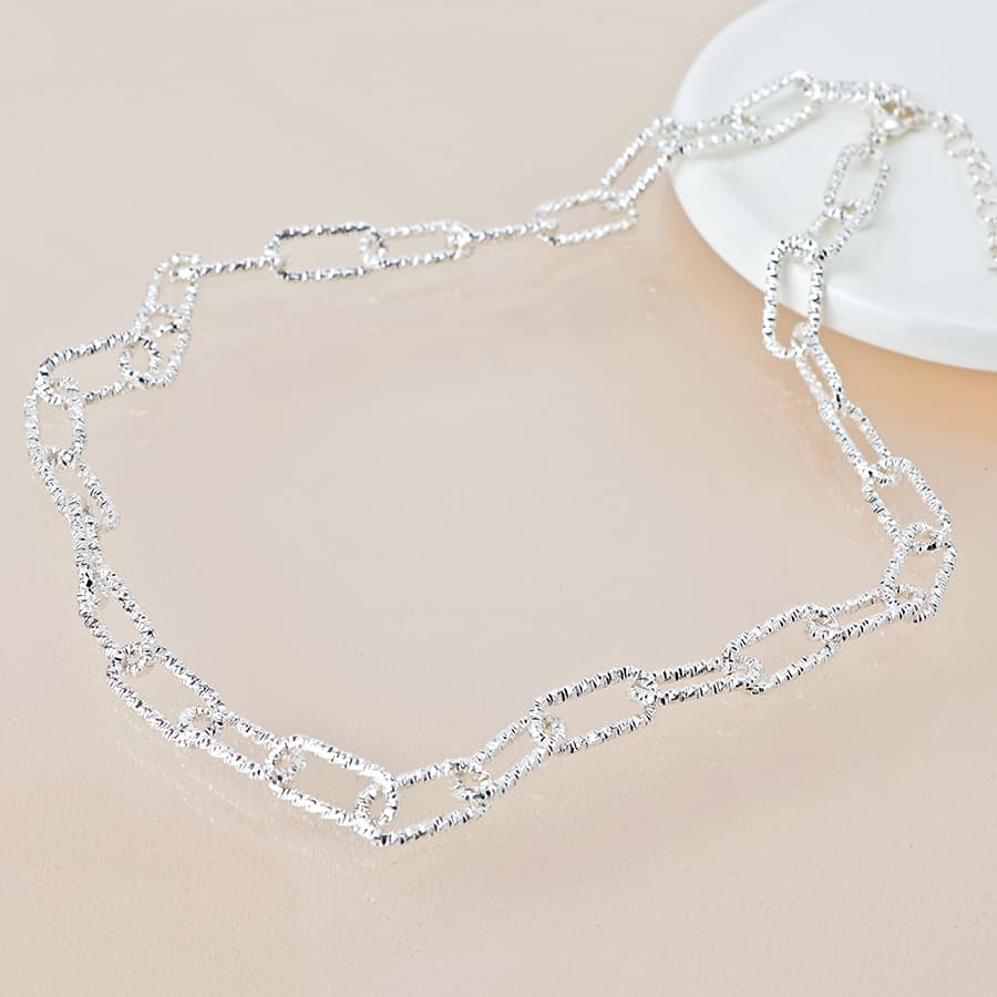 POM Silver Plated Textured Paperchain Necklace