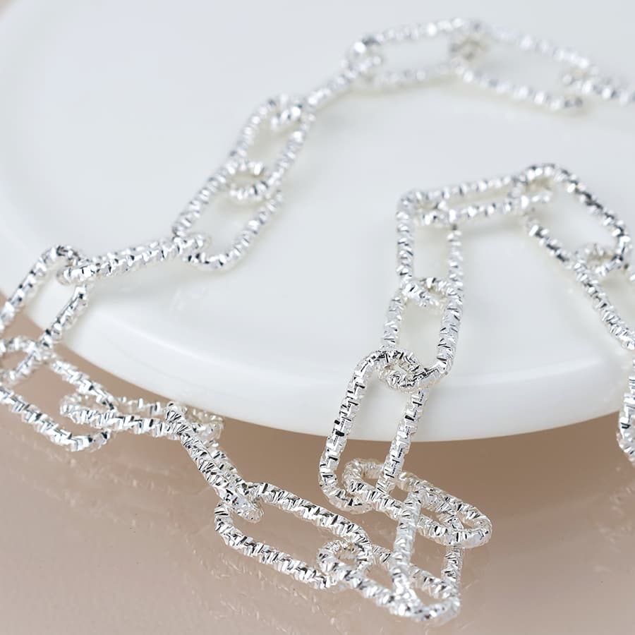 POM Silver Plated Textured Paperchain Necklace