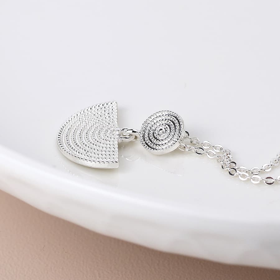 POM Silver Plated Disc & Half Moon Necklace