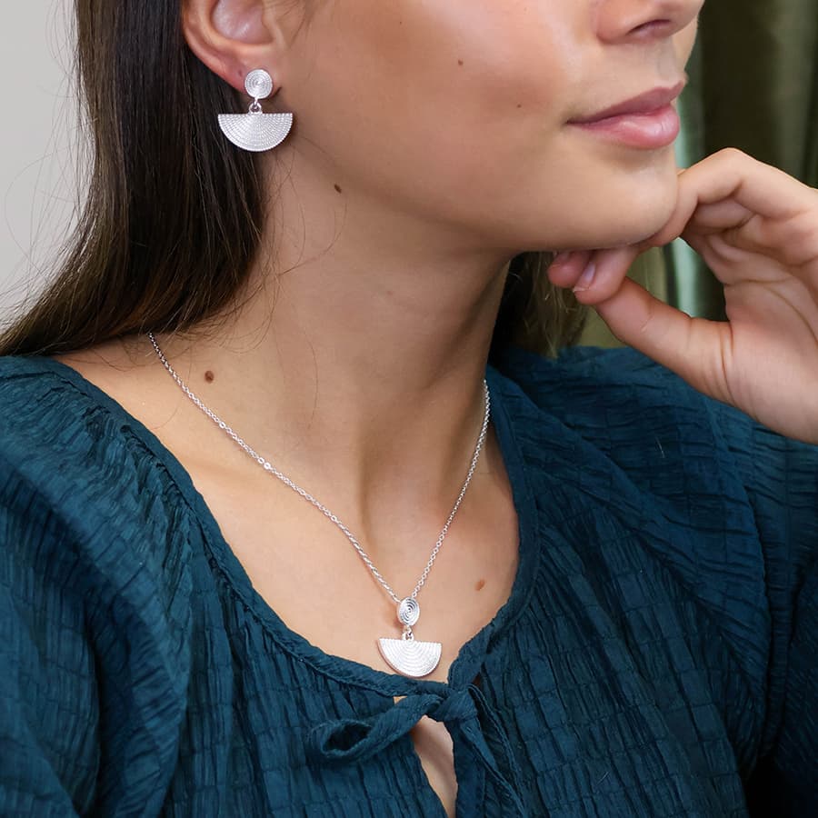 POM Silver Plated Disc & Half Moon Necklace