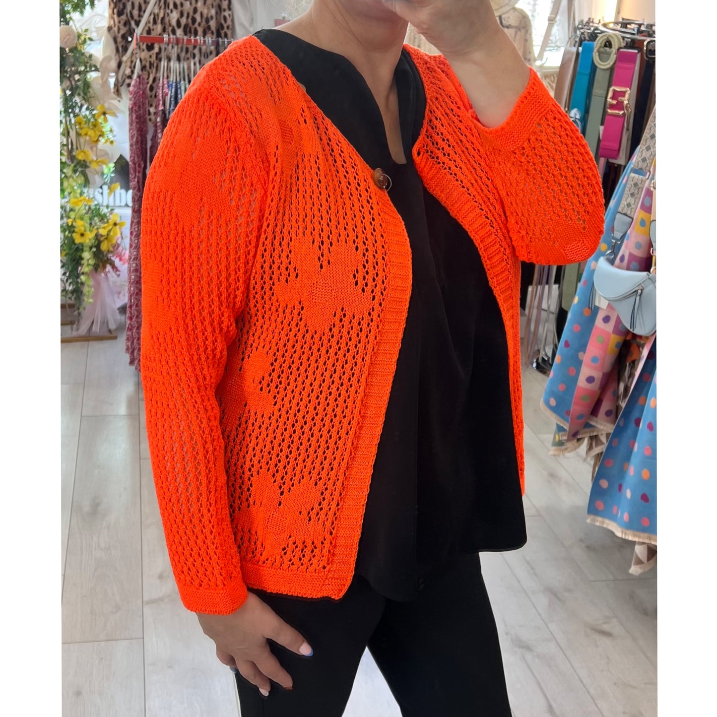 Olive Vibrant Orange Fine Knit Cardigan