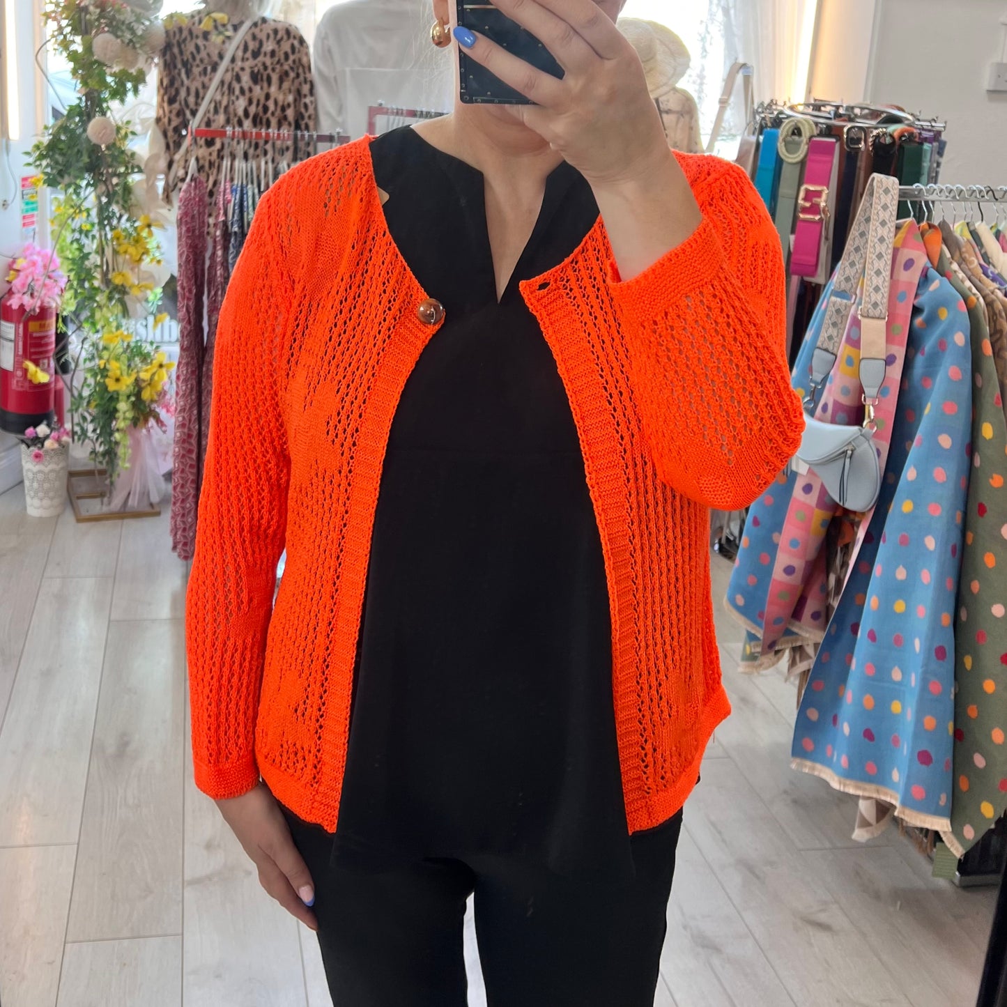 Olive Vibrant Orange Fine Knit Cardigan