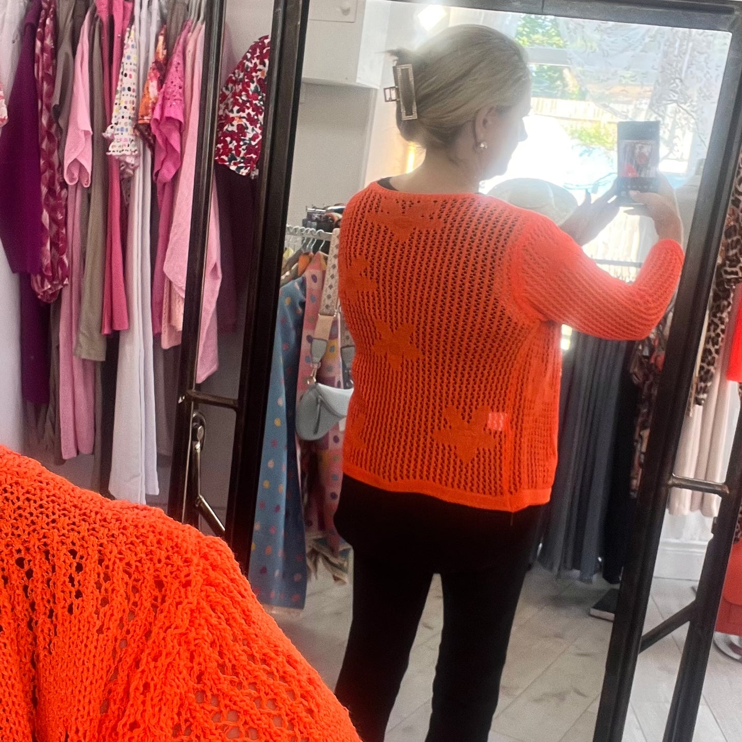 Olive Vibrant Orange Fine Knit Cardigan