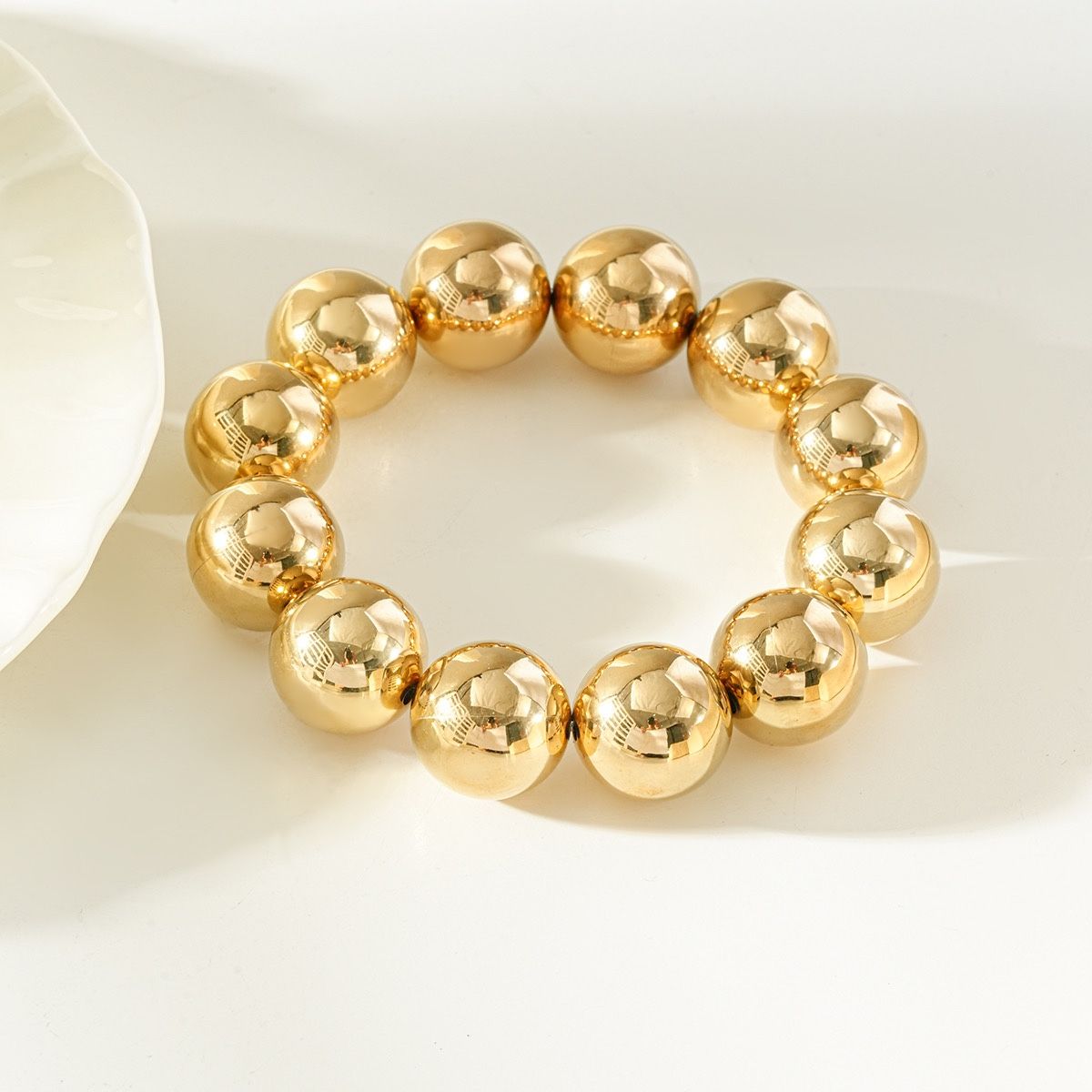 Stainless Steel Gold Ball Elasticated Bracelet