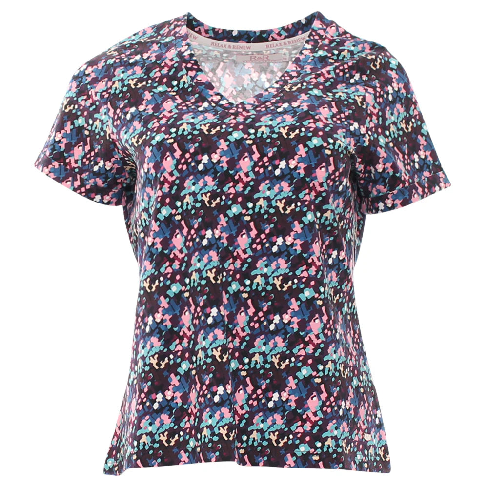 RELAX & RENEW Multicoloured T-Shirt Navy & Mauve