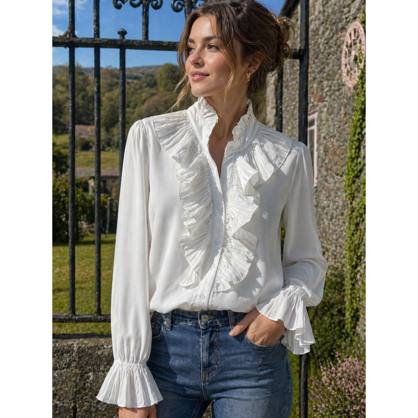 Rosalie White Ruffle Blouse