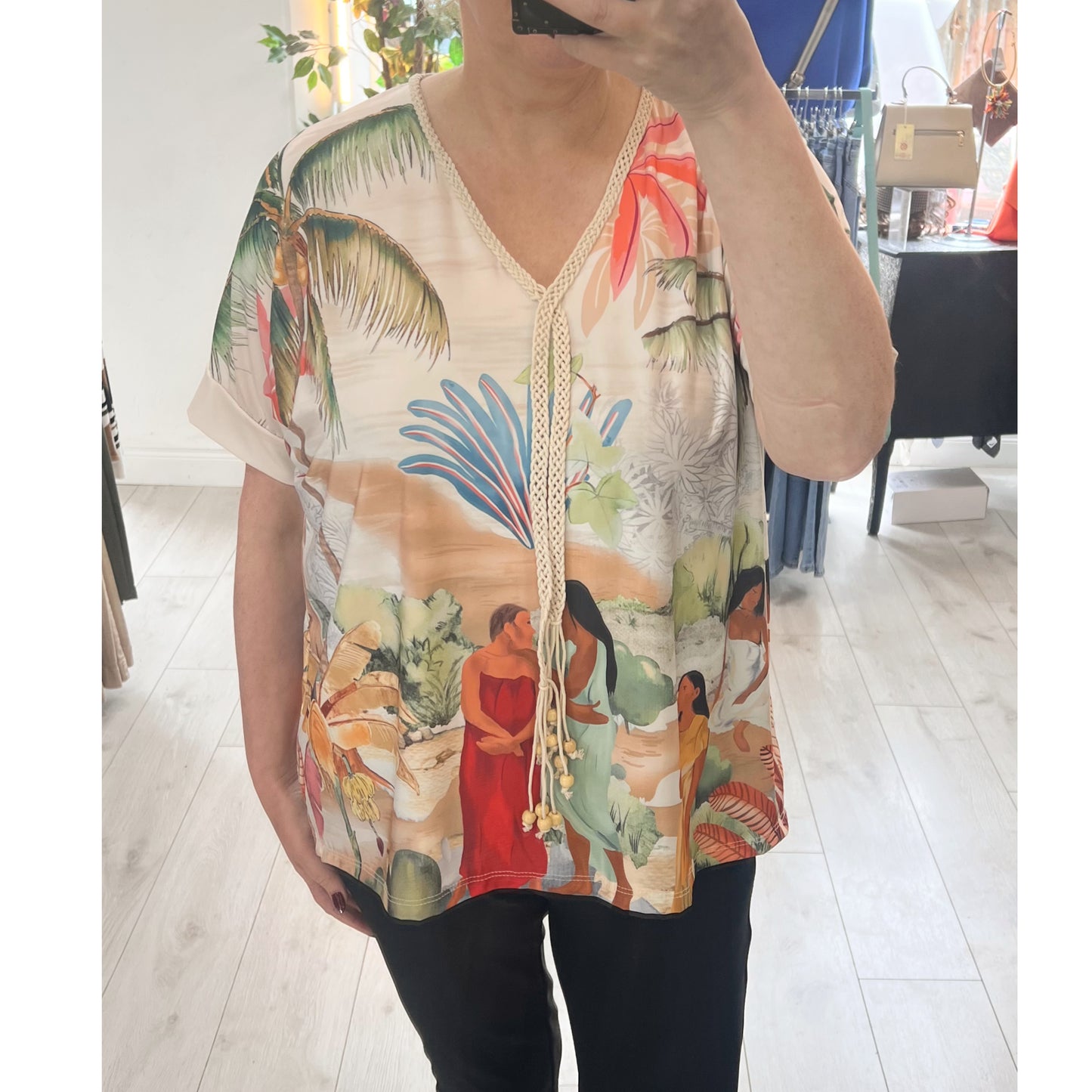 Palma Cream Tropical Print Top