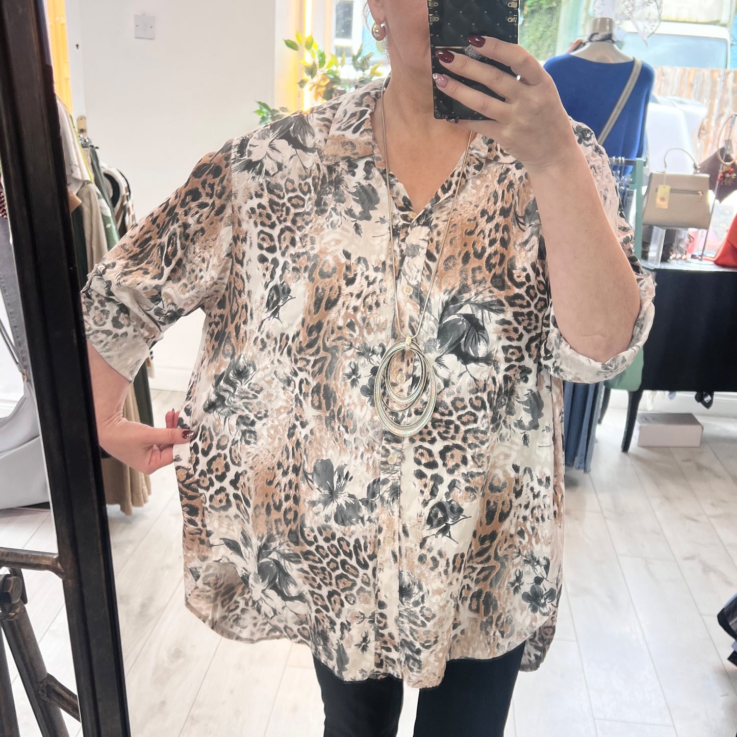 Beige Animal Print Long Shirt
