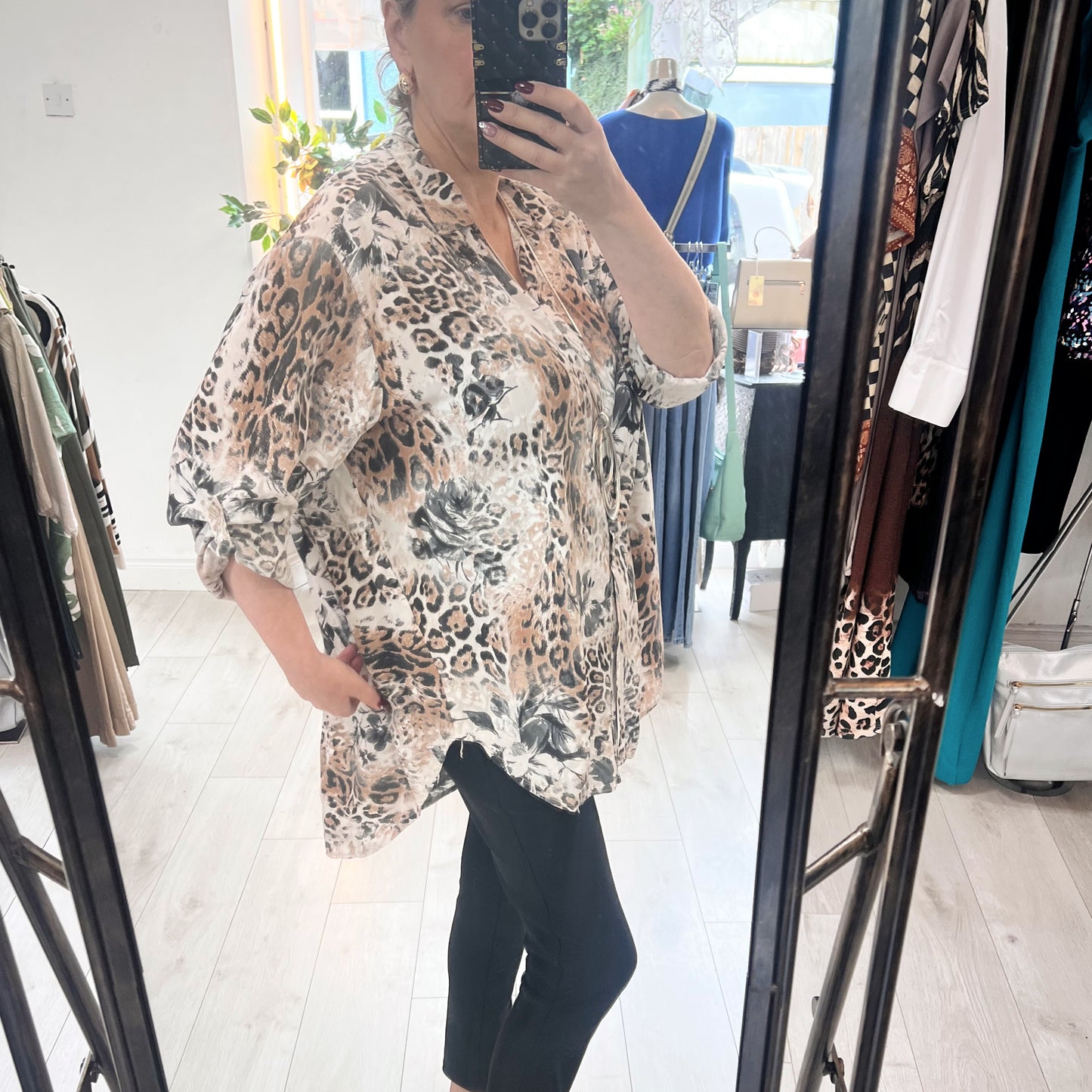 Beige Animal Print Long Shirt