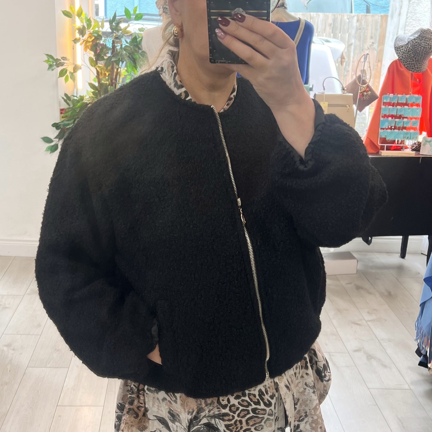 Dolly Black Cosy Bomber Jacket