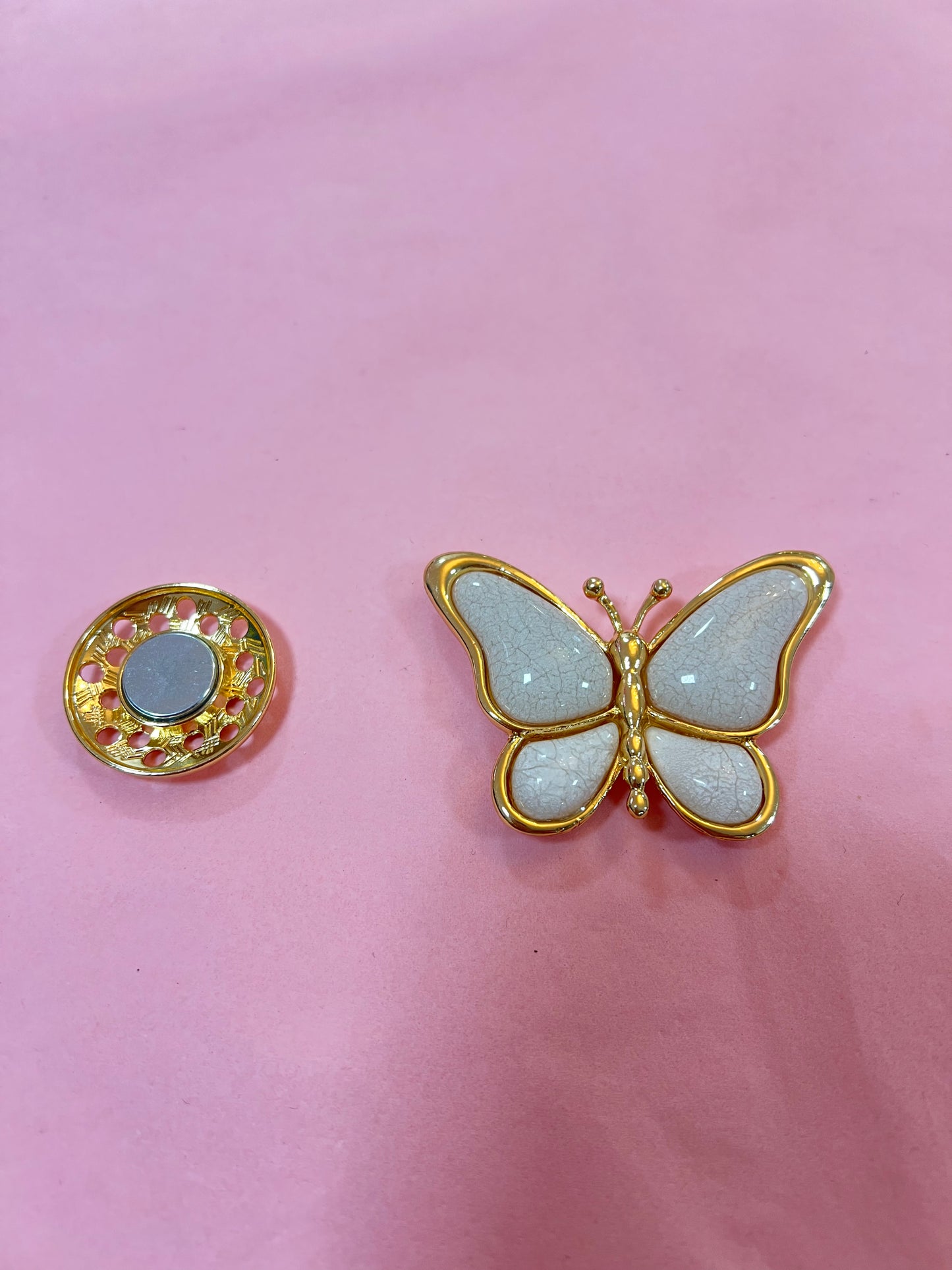 Cream & Gold Butterfly Magnetic Brooch