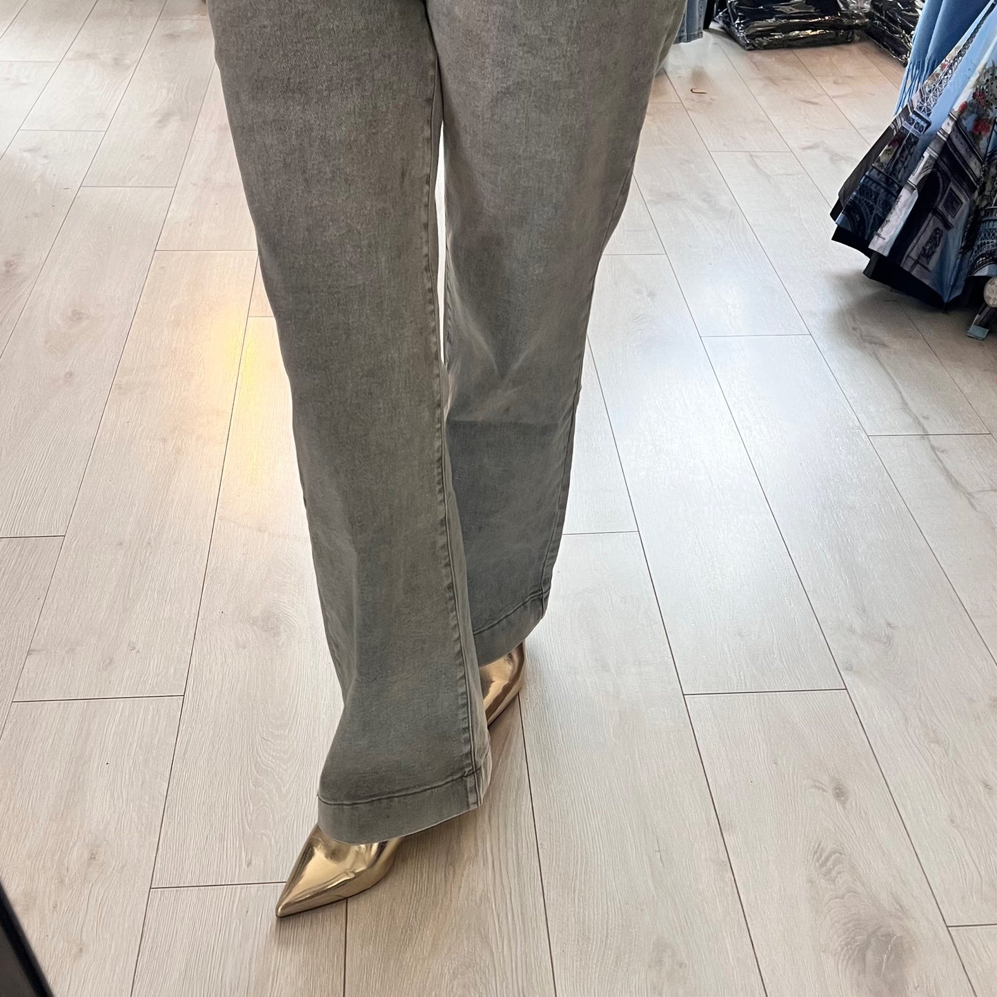 Grey Stretch Straight Leg Jeans Jewel Pocket Detail