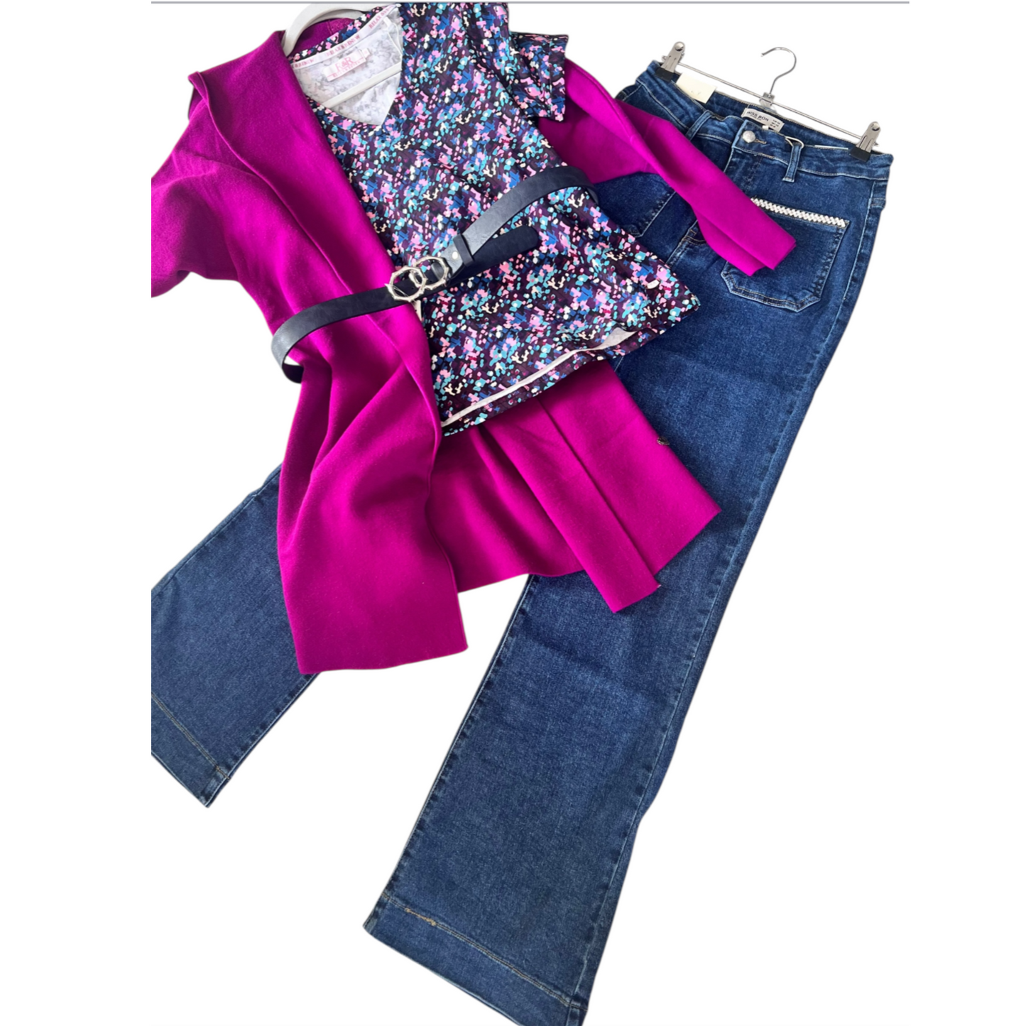 Blue Denim Straight Leg Jeans Jewel Pocket Detail
