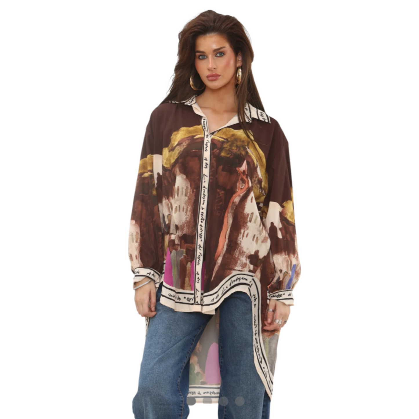 Almalfi Printed Oversized Shirt Brown