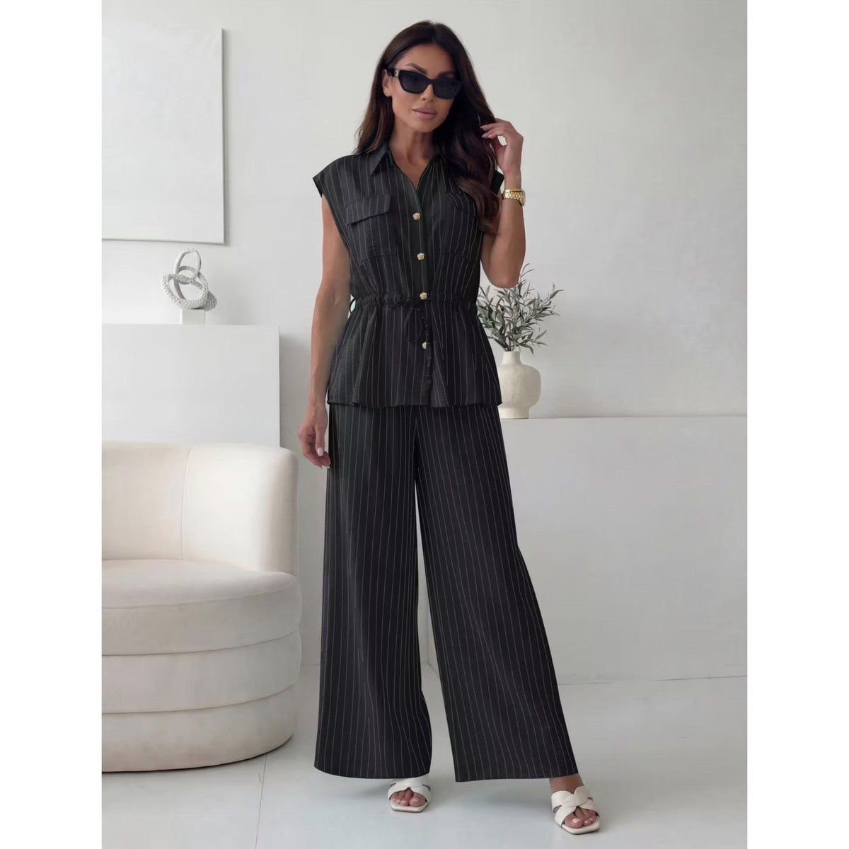 Black Pinstripe Co-Ord Set