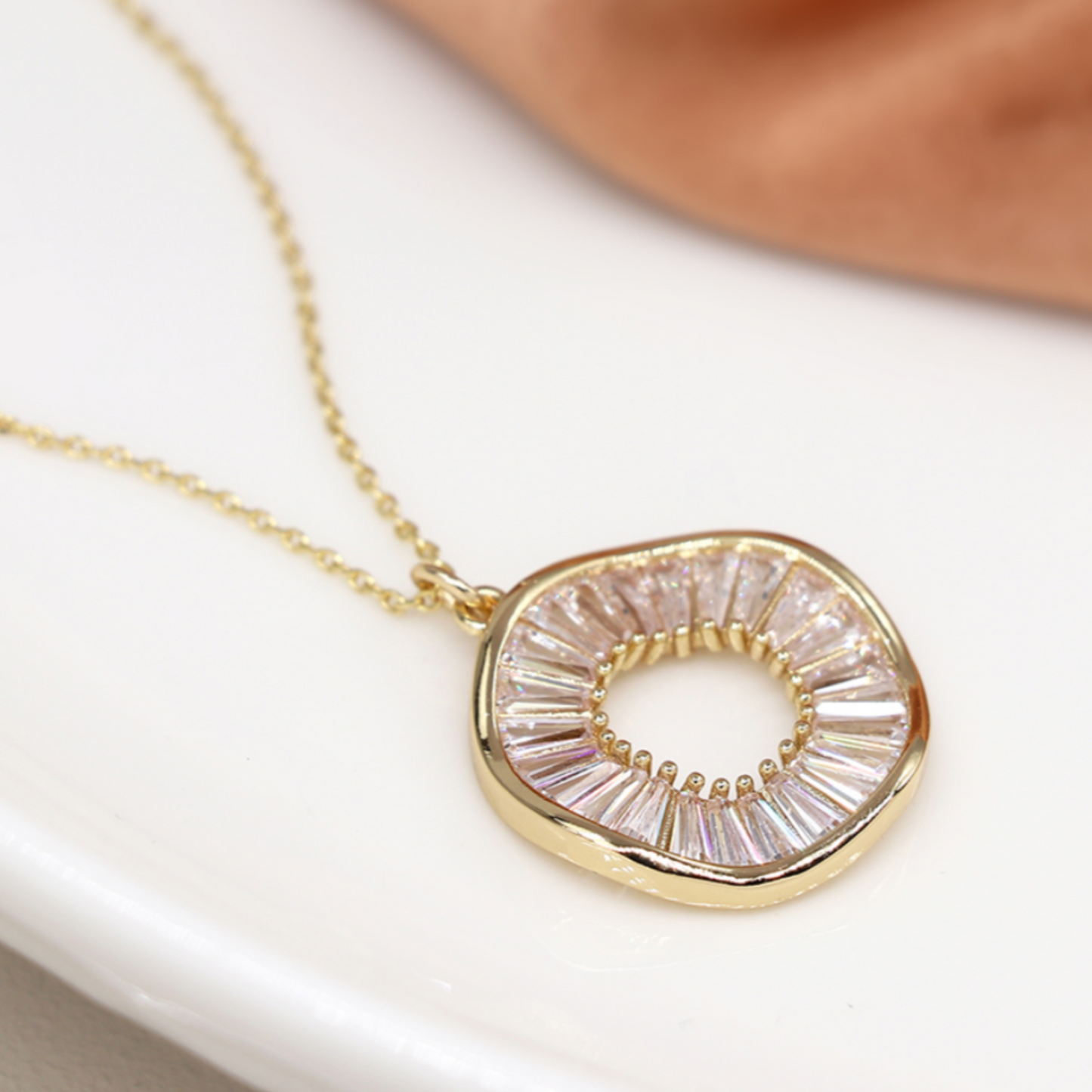 POM Gold Circular Pendant Clear Crystal Inset