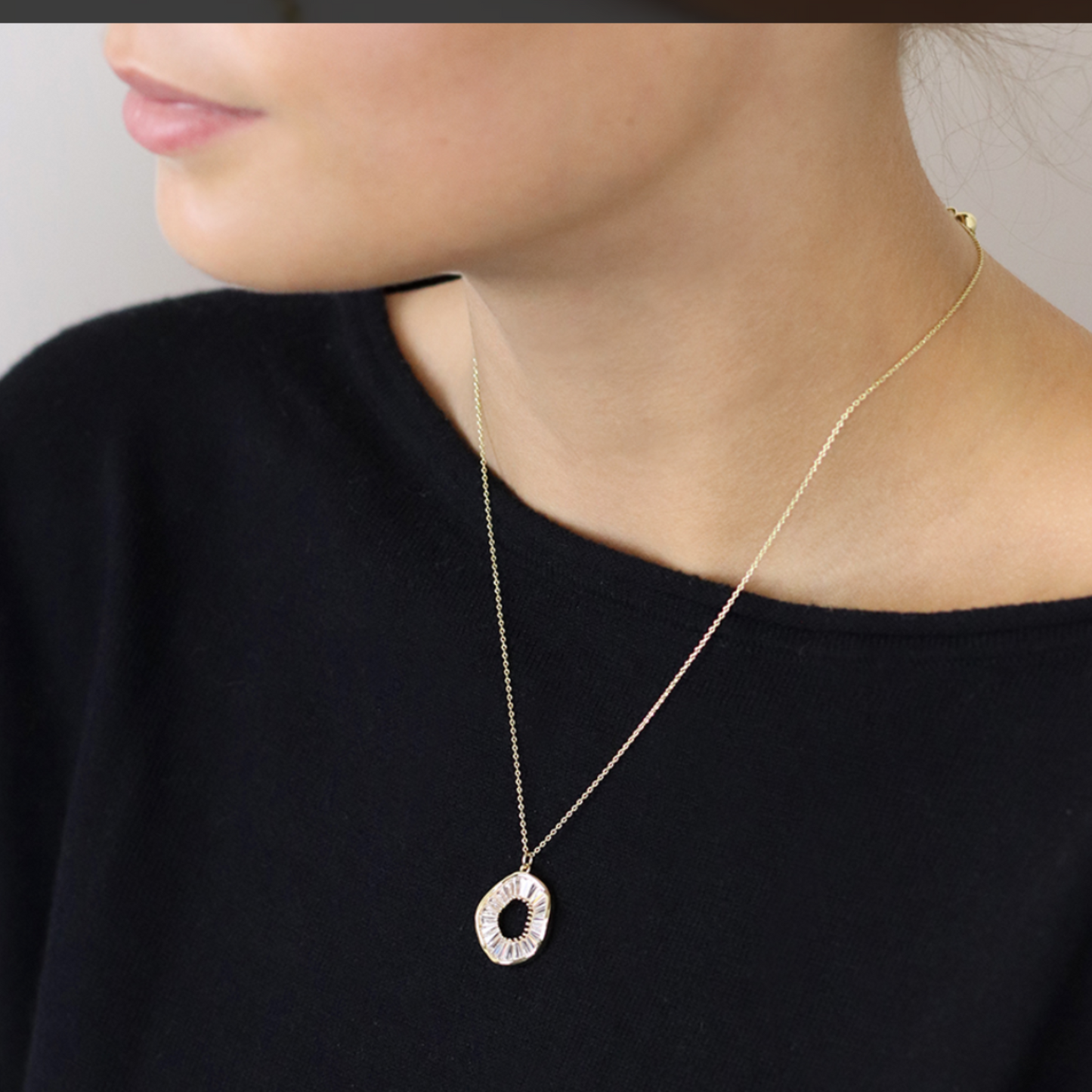 POM Gold Circular Pendant Clear Crystal Inset
