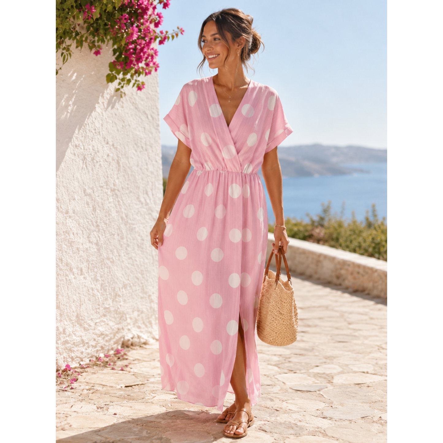 Pink & White Polka Dot Maxi Dress