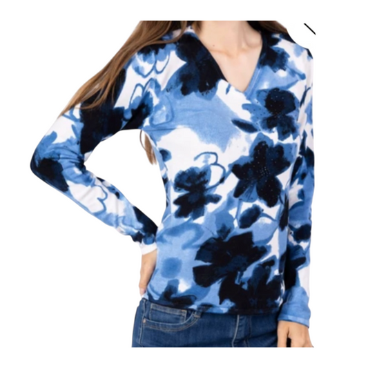 Rita Blue & White Fine Knit Jumper Crystal Design