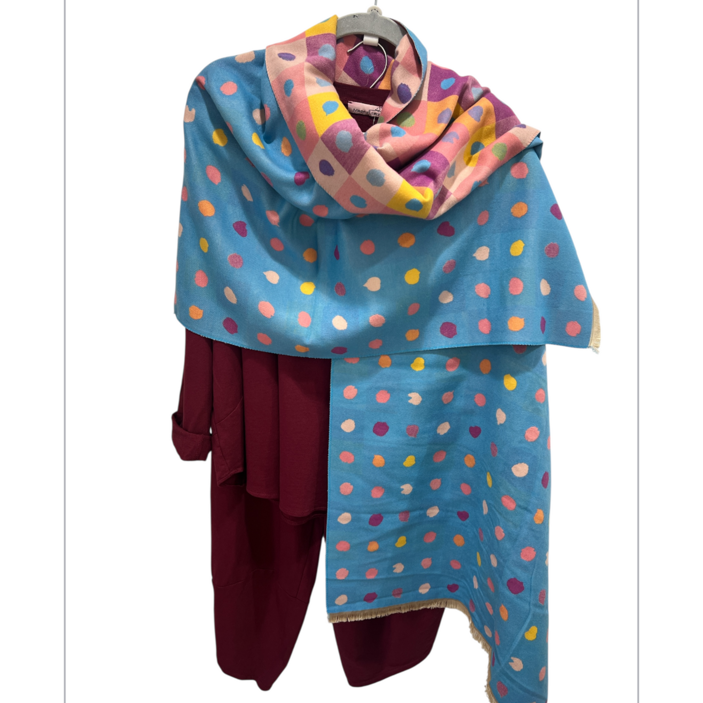 Reversible Blanket Scarf Polka Dot Checked