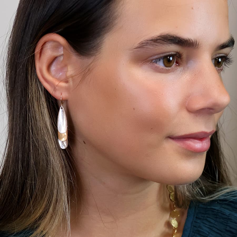 POM Triple Layer Gold & Silver Drop Earrings
