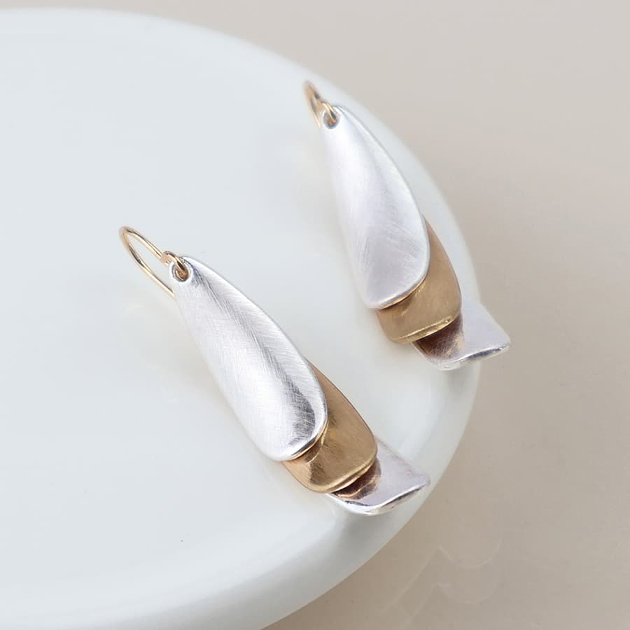 POM Triple Layer Gold & Silver Drop Earrings