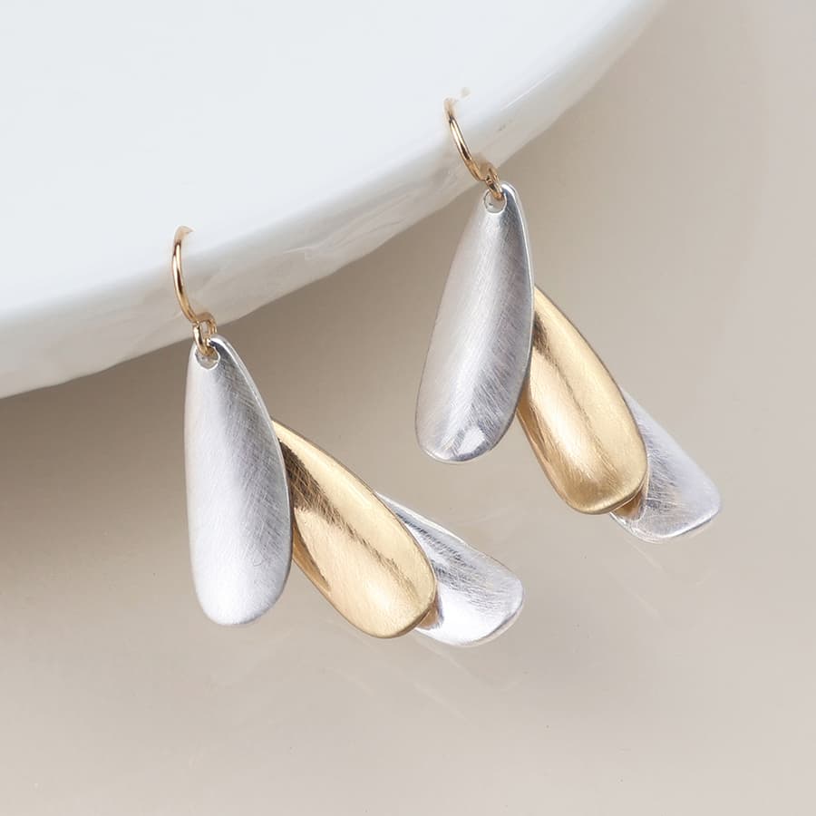 POM Triple Layer Gold & Silver Drop Earrings