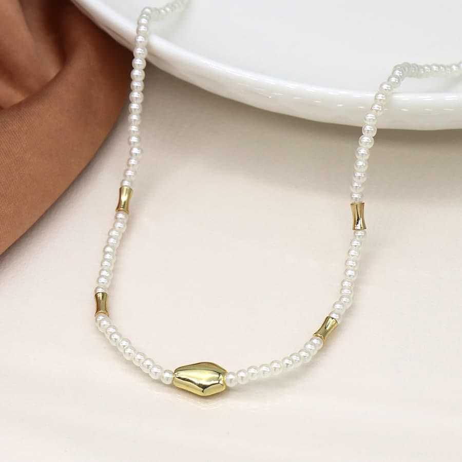 POM Ivory Seed Pearl & Golden Bead Necklace