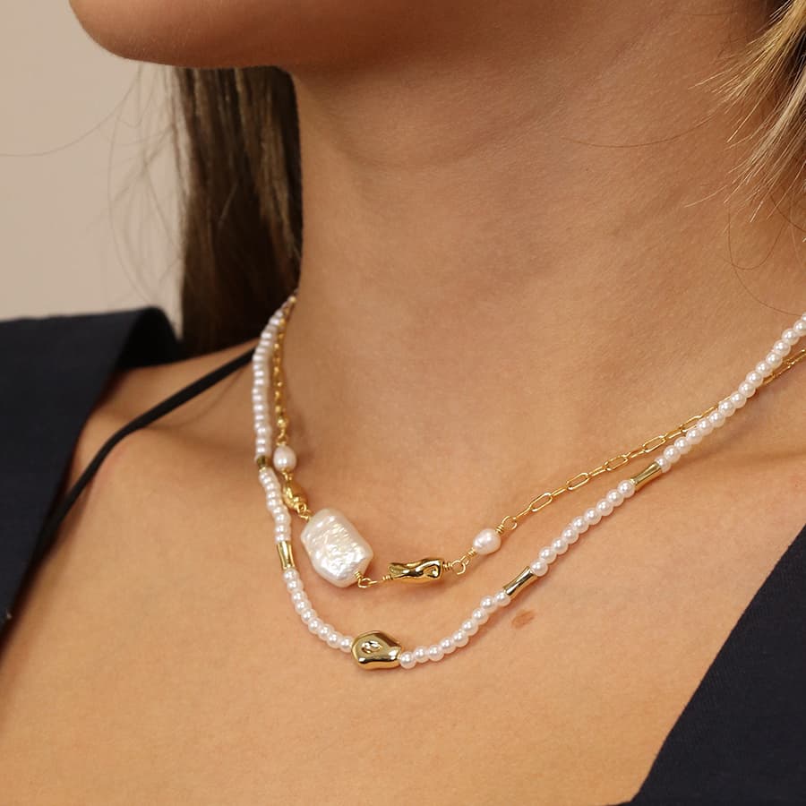 POM Ivory Seed Pearl & Golden Bead Necklace