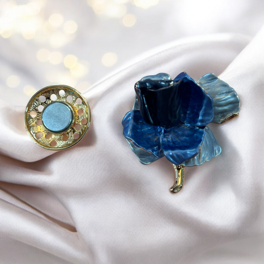 Magnetic Brooch Blue & Gold Flower