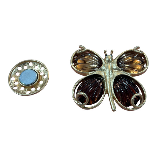 Magnetic Brooch Butterfly Browns & Gold