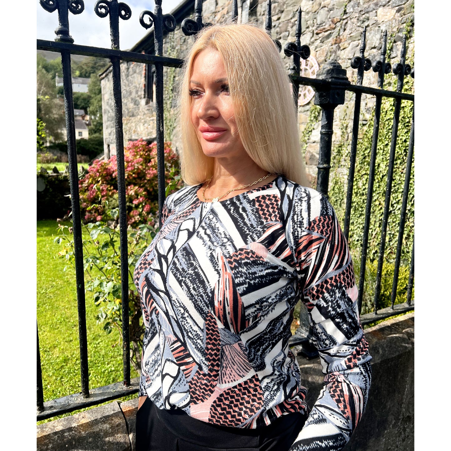 Dymphna Grey & Terracotta Jumper