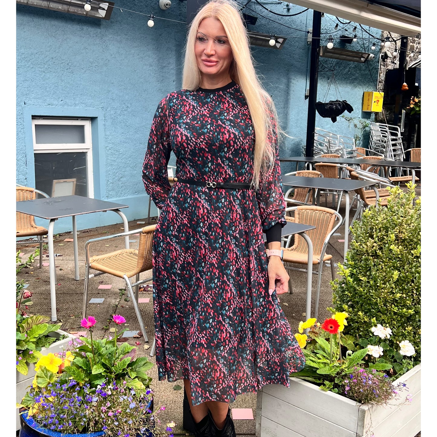 Lola Multicoloured Speckled Mesh Dress With Belt
