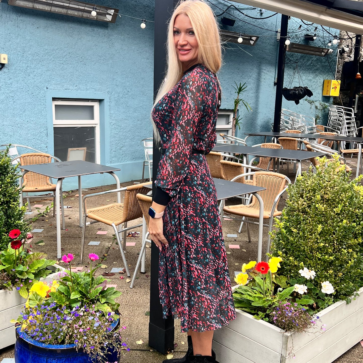 Lola Multicoloured Speckled Mesh Dress With Belt