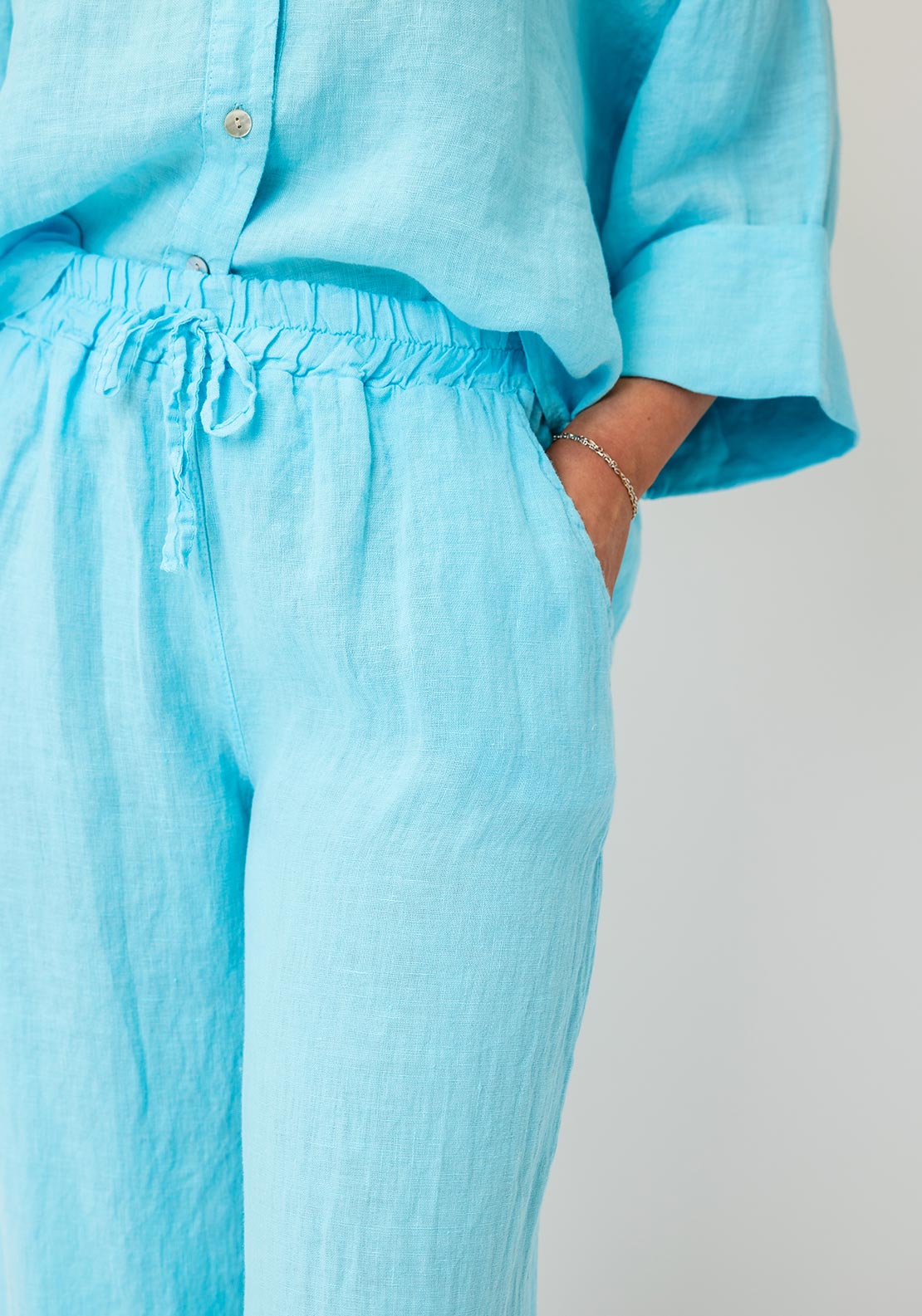 DECK Turquoise Linen Elasticated Trousers (One Size)