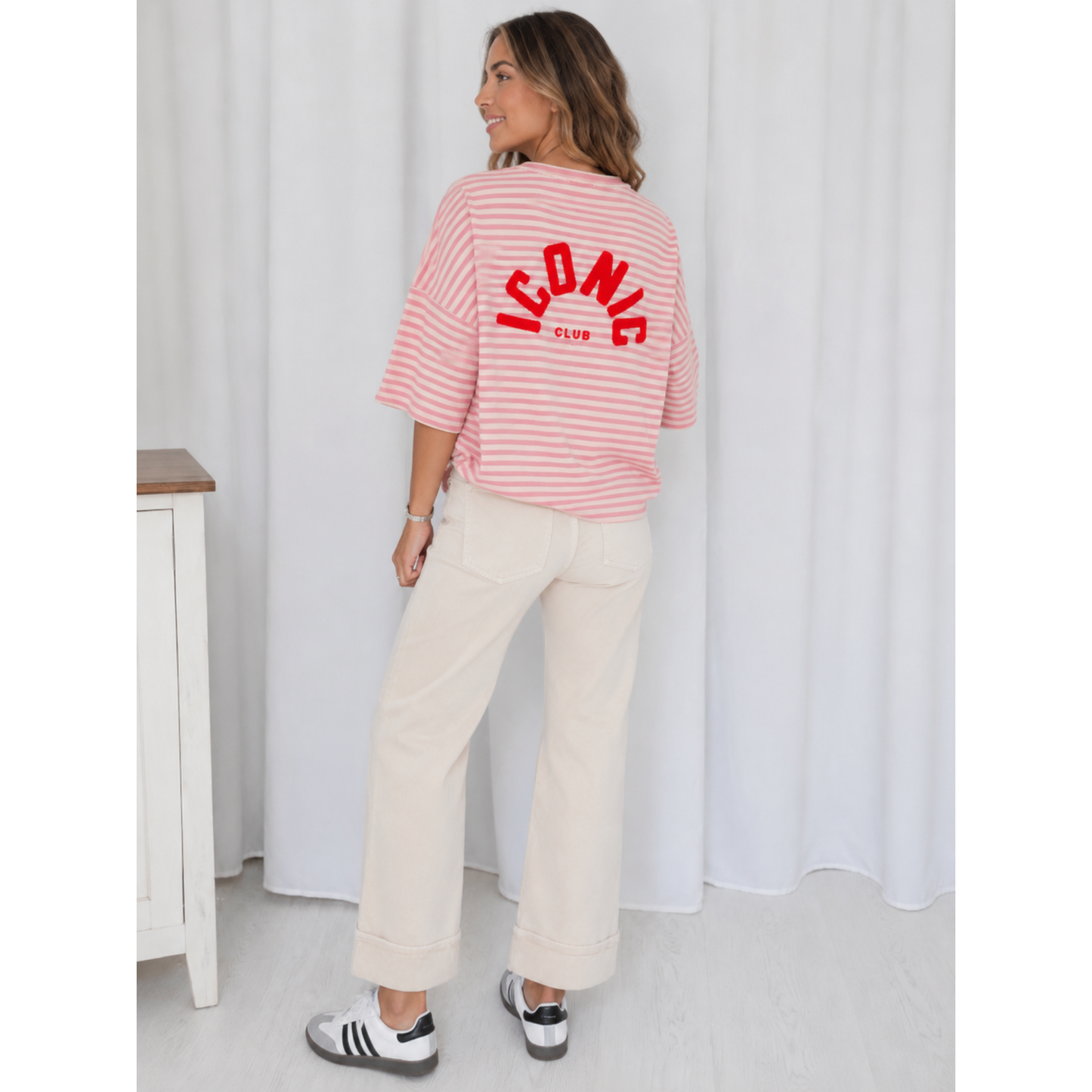 Iconic Club Pink & Cream Stripe Oversized Cotton T-Shirt