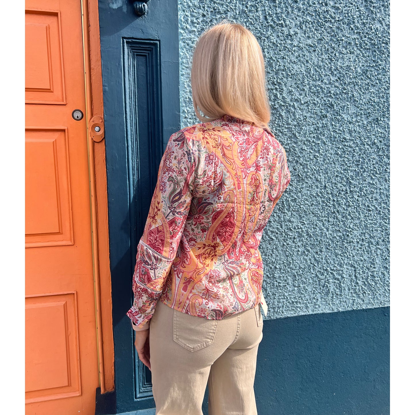 Emer Paisley Shirt Lace Trim Teracotta