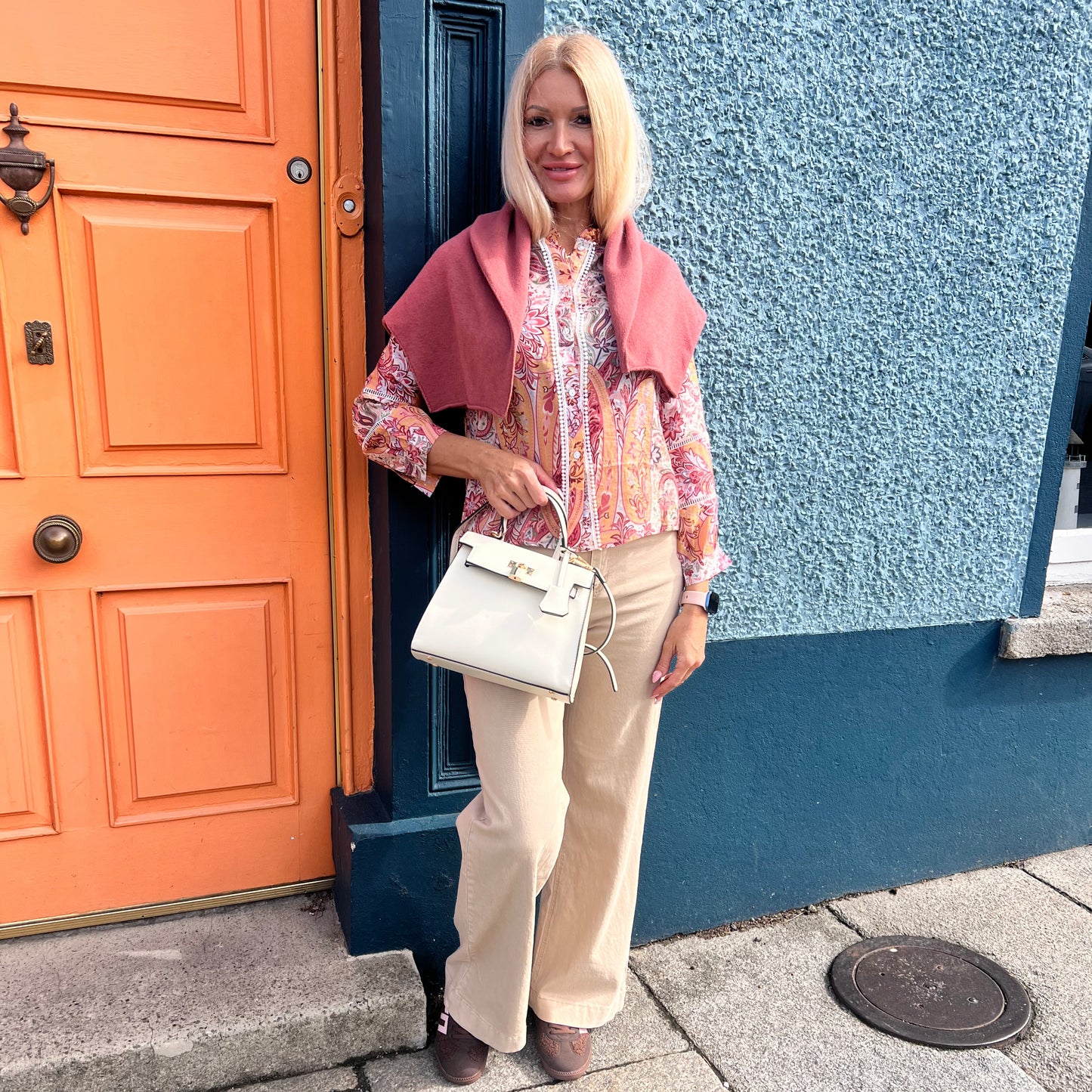 Emer Paisley Shirt Lace Trim Teracotta